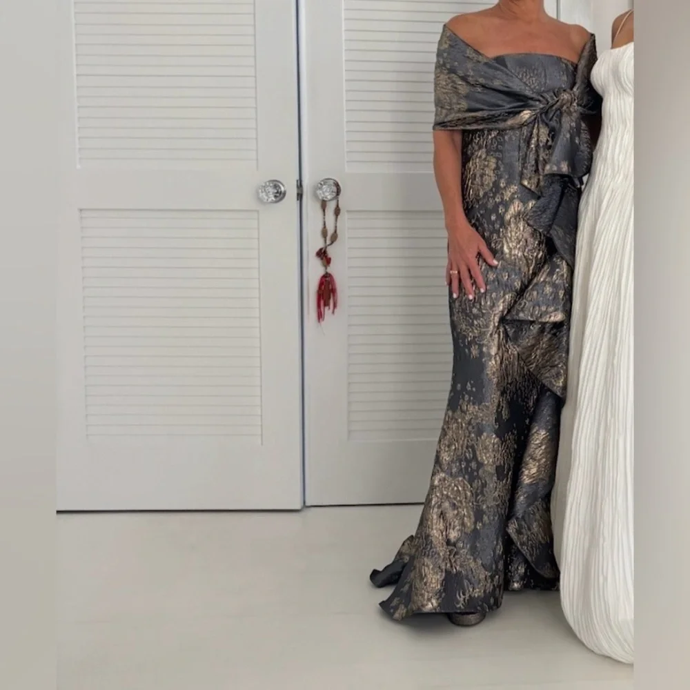 JOVANI Ruffled Accent Mermaid Evening Gown Gray and Gold with custom bolero - Picture 1 of 14